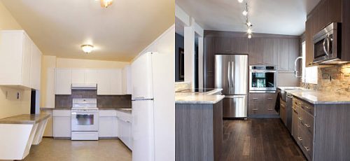 Domestic kitchen renovation before and after.
